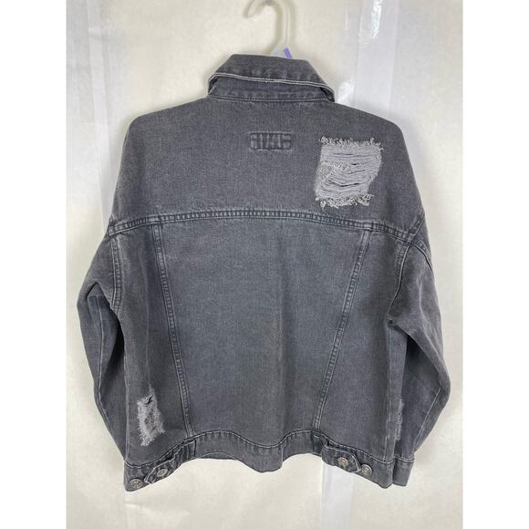 Forever 21 Womens Black Distressed button front Jean jacket size small - Picture 1 of 5
